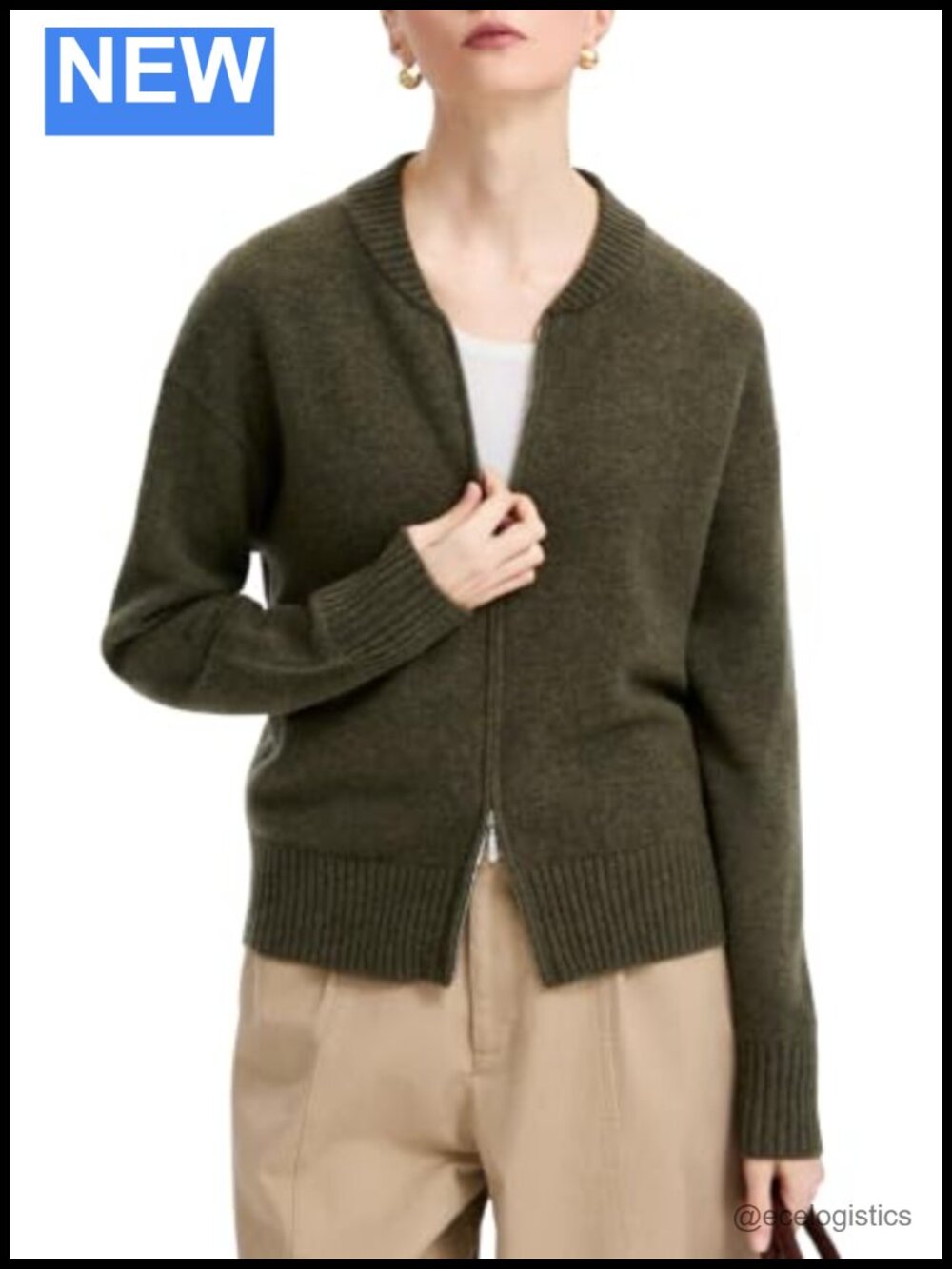 Women's Merino Wool Cardigan Sweater - Relaxed Fit Long Sleeve Baseball Collar
